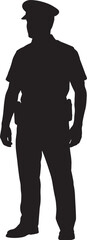 Silhouette of a police officer standing at attention wearing a uniform
