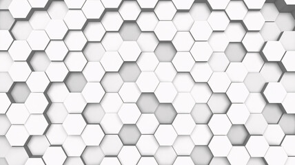 Abstract white hexagonal geometric pattern with 3d effect and light and shadow play