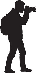 Naklejka premium Silhouette of a person photographing with a camera and backpack