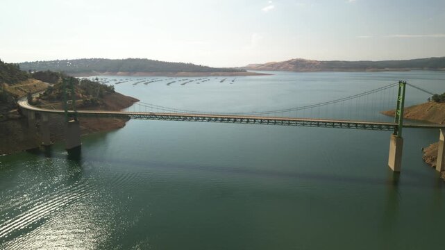 Aerial of Bidwell Bar Bridge and Lake Oroville in California