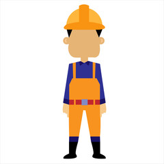 Illustration of a construction worker wearing a hard hat and orange overalls, standing in a neutral pose.