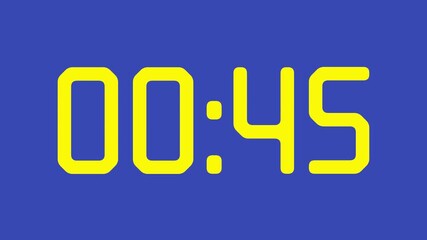 50 second countdown timer watch with yellow digital numbers on calming blue background ideal for presentations, websites, social media and digital themes   