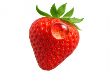 Strawberry with water drop, fresh ripe red berry, natural sweet fruit for healthy eating, transparent background