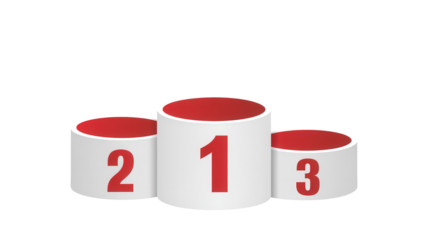 Three tiered winner podium with red numbers one two and three for sports competition or achievement celebration