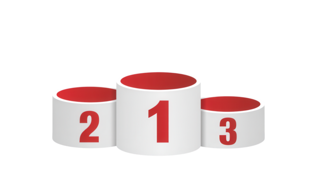 Three tiered winner podium with red numbers one two and three for sports competition or achievement celebration