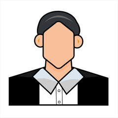 Simple illustration of a person in formal attire, featuring a faceless figure.