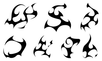 Set of neo fire tribal y2k aesthetic vector elements 