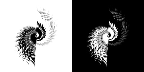 Dynamic abstract spiral sound wave rhythm lines. Circular spiral sound wave rhythm of lines. Circular futuristic abstract lines, black and white background.	
