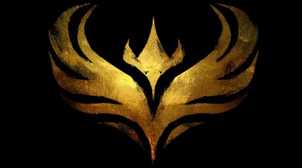 Golden winged emblem on black background for design or symbolism