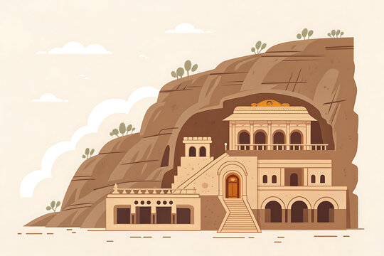 Minimalist flat design of Ajanta Caves