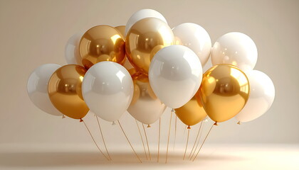 Shiny Gold And White Party Balloons Grouped Together For Celebration And Joy