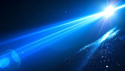 Bright Blue Digital Light Beam Rays Across Dark Futuristic Background With Energy Particles