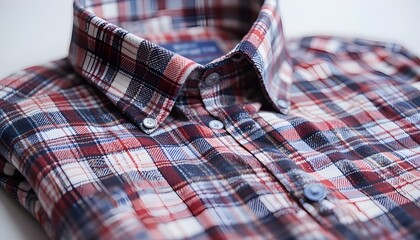 Obraz premium Neatly folded plaid button down shirt with checkered pattern