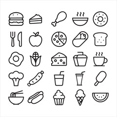 Fast food icons set, black outline style.
