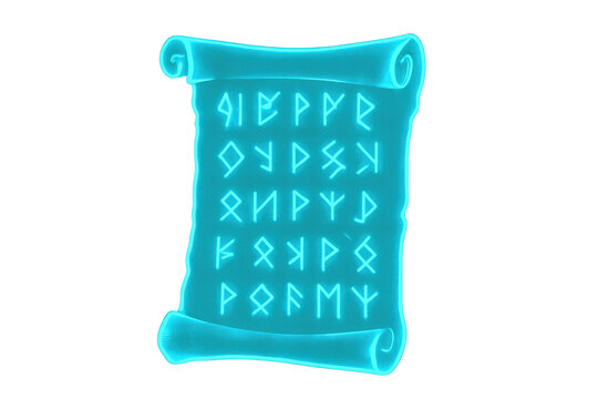 Glowing runic scroll showing ancient magical symbols, transparent background - Powered by Adobe