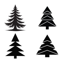 Minimalist black Christmas tree silhouette set for modern holiday design and decoration