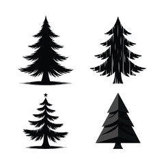 Creative black and white Christmas tree vector collection for festive greeting card design