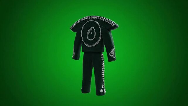 3D Animated Traditional Mexican Charro Suit Rotating on Green Screen