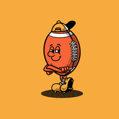 American football sport ball character in retro cartoon. Mascot, groovy, vector, icon, colection, sticker, vintage, illustration, set, funny, logo, comic, vintage, t-shirt, editable