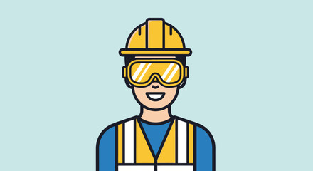 Illustration of a Construction Worker with Safety Gear.