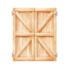 Wooden barn door with metal hinges rustic style vertical planks natural wood texture isolated on white background farmhouse decor vintage sturdy handcrafted warm tone