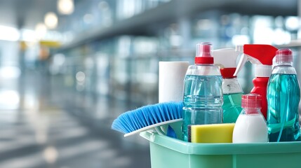 Cleaning Cart Stocked with Supplies and Equipment