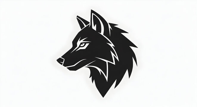A modern, fierce wolf head logo design, depicted in black on a clean white background.