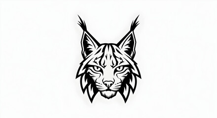 Obraz premium A stylized black and white graphic illustration of a lynx's head on a plain white background.