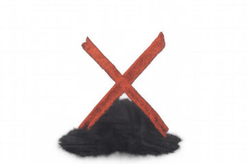 Red chalk x mark with black erasure on a transparent background symbolizing rejection and error