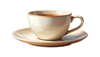  Hand-Made Ceramic Tea Mug and Saucer Set, isolated on transparent background