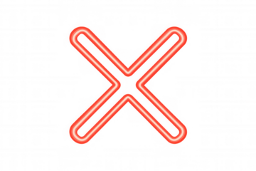 Red neon x mark glowing symbol for wrong, cancel, close, or error with transparent background