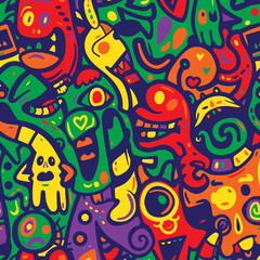 Obraz premium Colorful Abstract Doodle Seamless Pattern