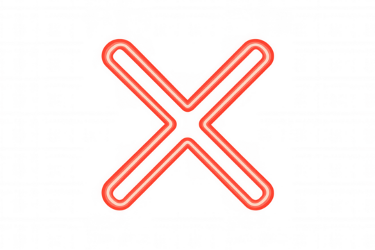 Red neon x mark glowing symbol for wrong, cancel, close, or error with transparent background - Powered by Adobe