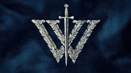 Elegant sword emblem on dark background symbolic vector design