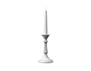 White candle in a decorative holder against a stark black background