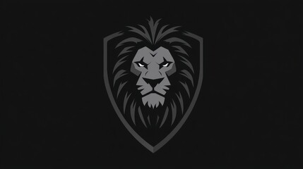 Obraz premium Elegant lion head emblem on shield against dark background