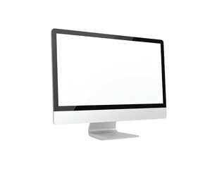 Perspective view of a modern desktop computer monitor with a blank, white screen