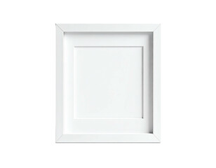 An empty, white framed picture with a white mat, set against black background