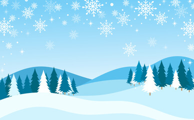 Winter snow scenes and snowflake illustrations