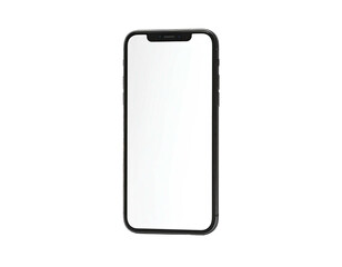 A sleek, modern smartphone with a bright, blank screen, set against black