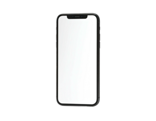 A sleek, modern smartphone with a bright, blank screen, set against black