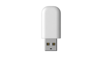A clean white usb flash drive with a rounded cap and exposed connector isolated 