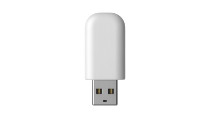 A clean white usb flash drive with a rounded cap and exposed connector isolated 