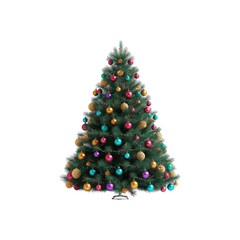 Obraz premium Decorated christmas tree with colorful ornaments and lights isolated on transparent background