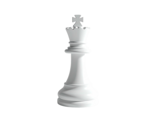 A solitary white chess king, rendered in 3D against a stark black background