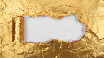 Torn gold foil revealing white space for copy