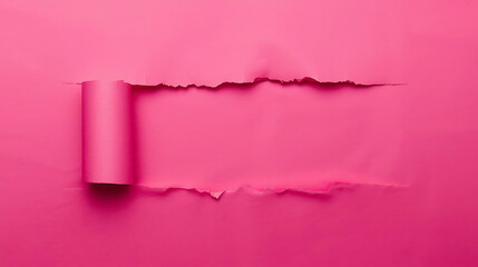 Torn pink paper with rolled edge and copy space