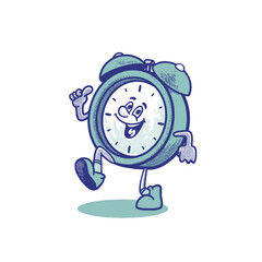Alarm Clock groovy cartoon character. Can be used as Sticker, posters, prints. The comic elements in trendy retro cartoon style. Vector illustration, mascot, logo, editable, set, funny, editable