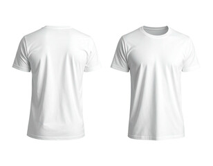 Two identical white t-shirts, front and back, cleanly displayed
