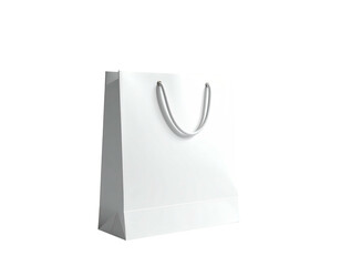 Simple, white paper shopping bag with handles against a black background